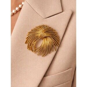 Vintage Monet Gold Tone Statement Brooch Textured Spray Vintage Glam Elegant